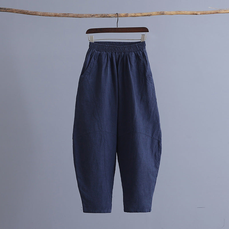 2023 Frühling und Sommer neues Produkt im nationalen Stil Retro-Ramie-Yogahosen große Größen, die einfarbige Zen-Meditationshosen für Damen spleißen