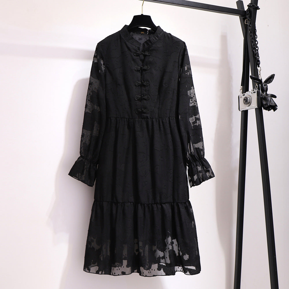 300 kg special large size women's fat sister 2022 spring loose slim embroidery dress plus fertilizer plus A word skirt