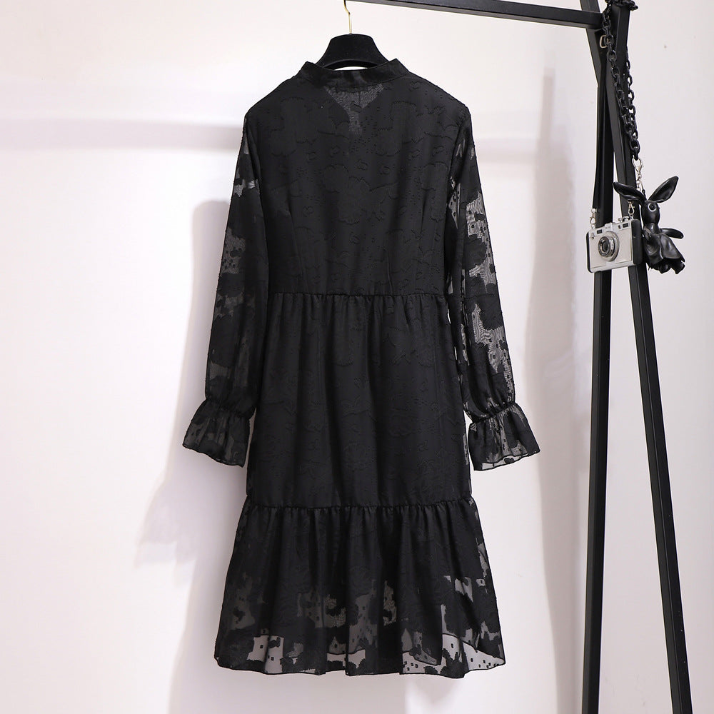 300 kg special large size women's fat sister 2022 spring loose slim embroidery dress plus fertilizer plus A word skirt