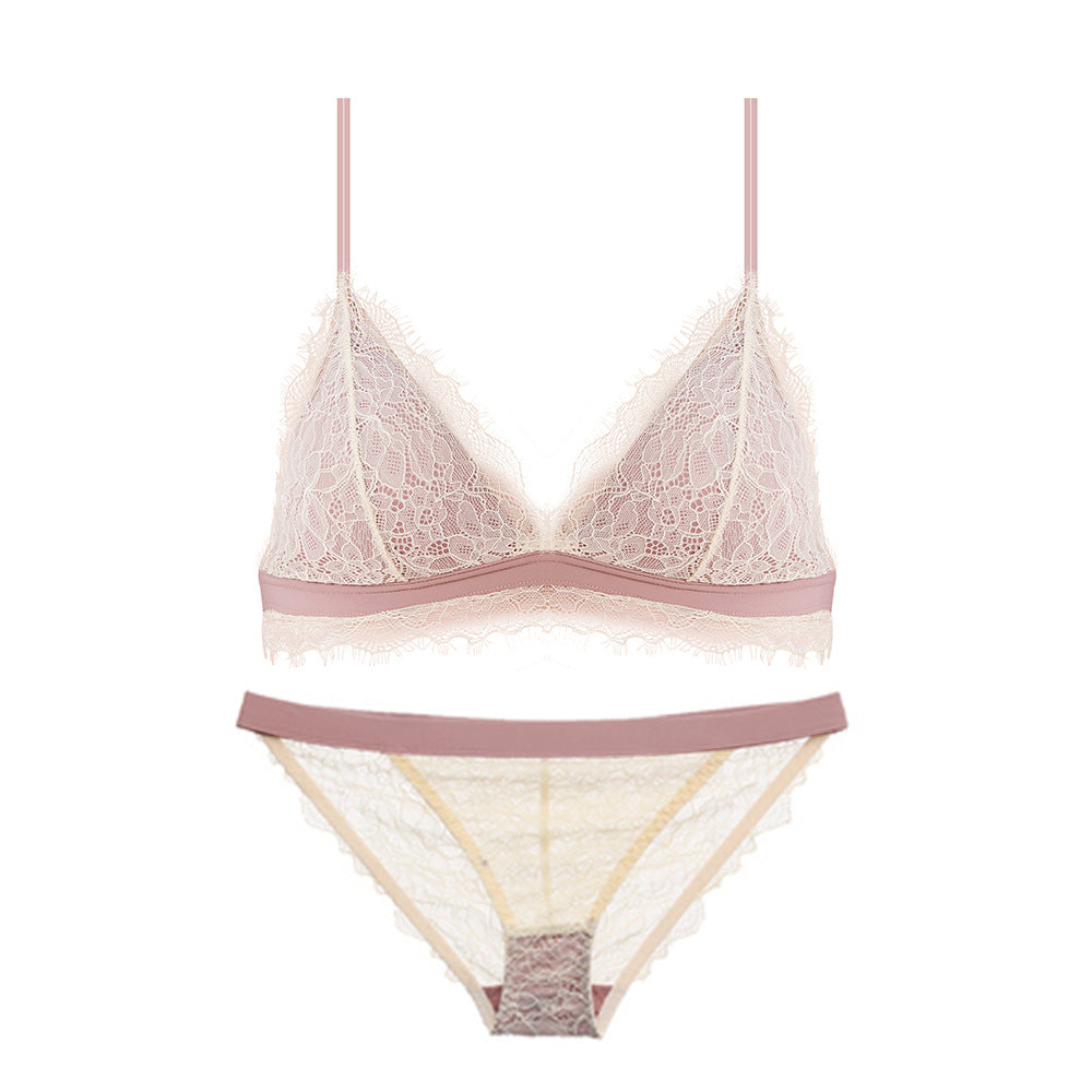 new spring and summer ultra-thin bra formal underwear set ladies small breast gathered summer triangle cup bra lace