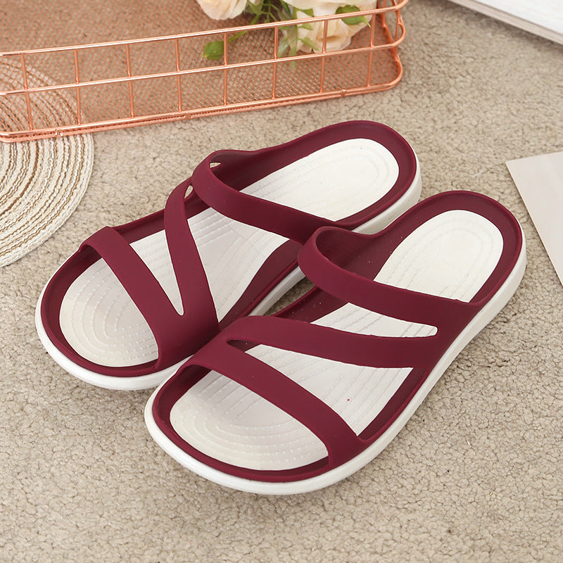 Verano transfronterizo nuevas zapatillas frías de fondo plano zapatos de playa junto al mar versión coreana zapatillas planas casuales para mujer