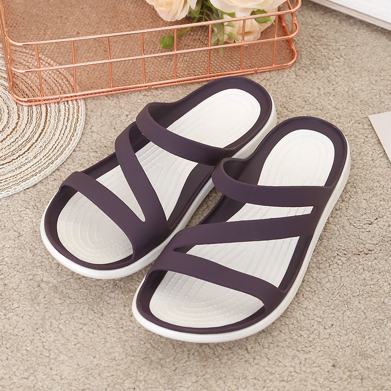Verano transfronterizo nuevas zapatillas frías de fondo plano zapatos de playa junto al mar versión coreana zapatillas planas casuales para mujer