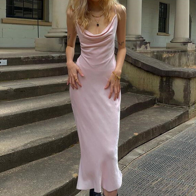 Party Strap Solid Pink Einfaches Kleid