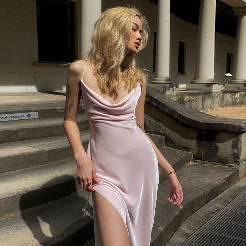 Party Strap Solid Pink Einfaches Kleid