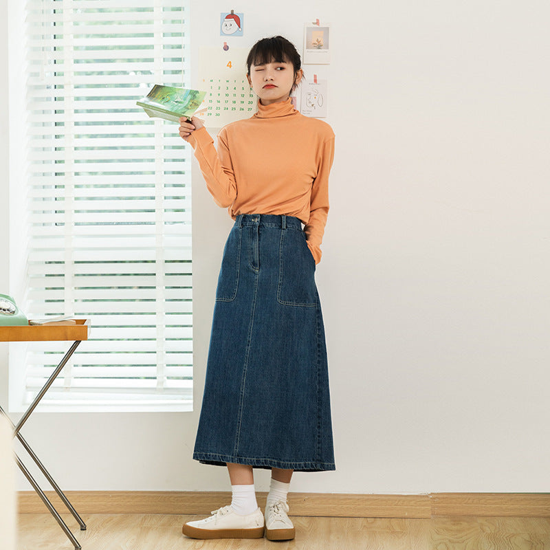 Emperor Japanese women's 2023 spring new denim half-length skirt female high waist slim down the boom