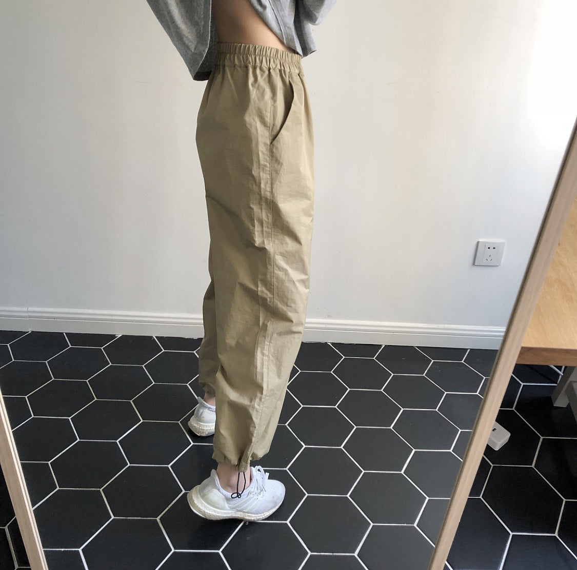 pantalones de ramo Canción plisada suelta pantalones casuales de pierna ancha marea sección delgada nueve pantalones mujeres