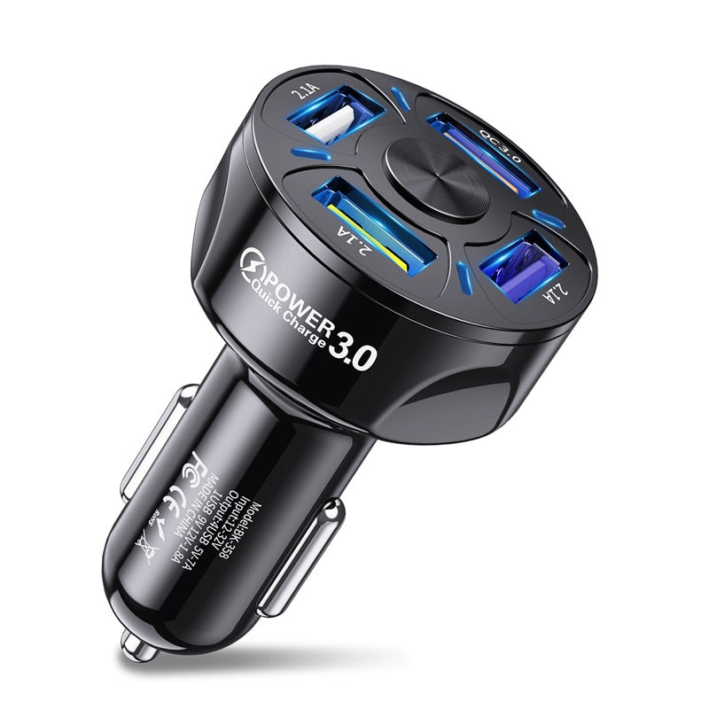 USLION 4 منافذ USB شاحن سيارة 48 واط سريع 7A شحن سريع صغير آيفون 11 شاومي هواوي محول شاحن الهاتف المحمول في السيارة