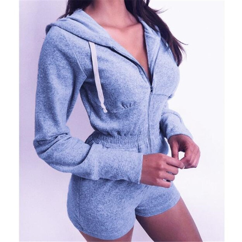 Frauen-Langarm-Kapuzen-Overall-Herbst-beiläufiger Reißverschluss-Normallack-Overall für Sport-Tageskleidung-beiläufiger langärmliger Bodysuit