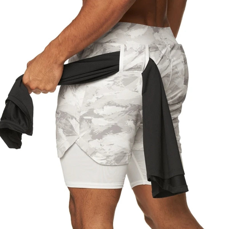 2023 Camo Running Shorts Men 2 In 1 Double-deck Quick Dry GYM Sport Shorts Fitness Jogging Workout Shorts Men Sports Short Pants
