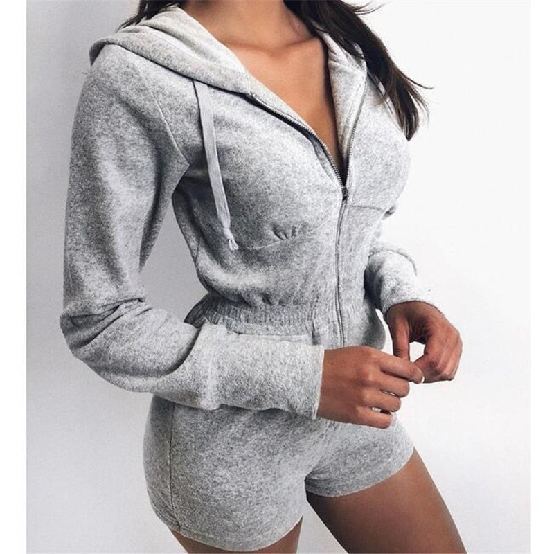 Frauen-Langarm-Kapuzen-Overall-Herbst-beiläufiger Reißverschluss-Normallack-Overall für Sport-Tageskleidung-beiläufiger langärmliger Bodysuit