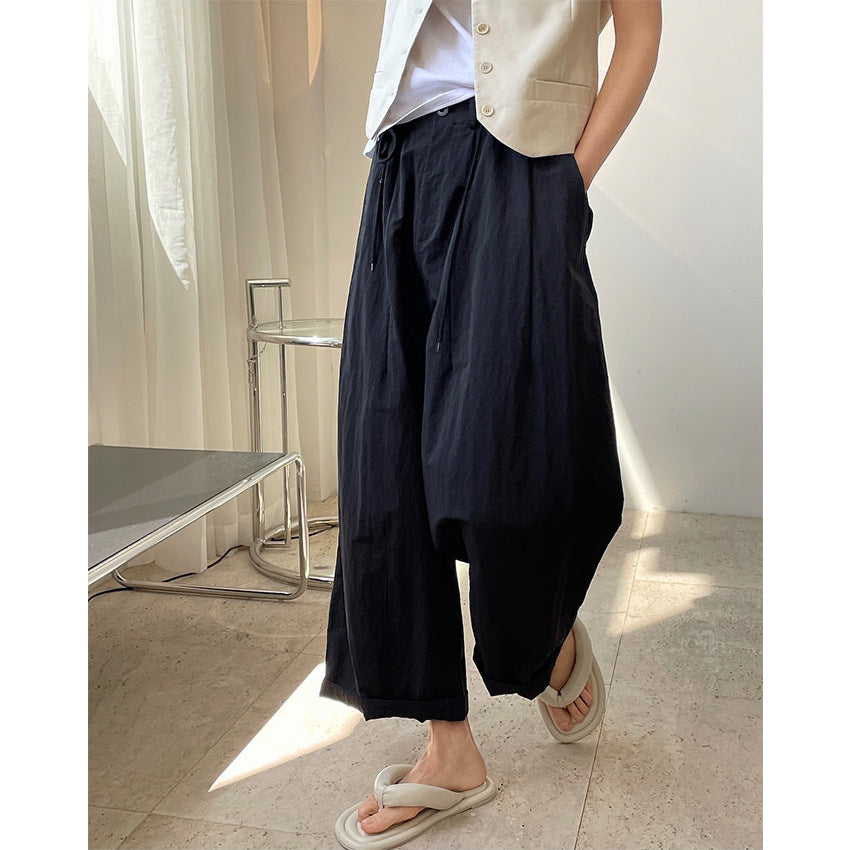 Primavera y verano nuevo diseño delgado japonés calle cintura alta ocio linterna perfil suelto casual nueve pantalones mujeres