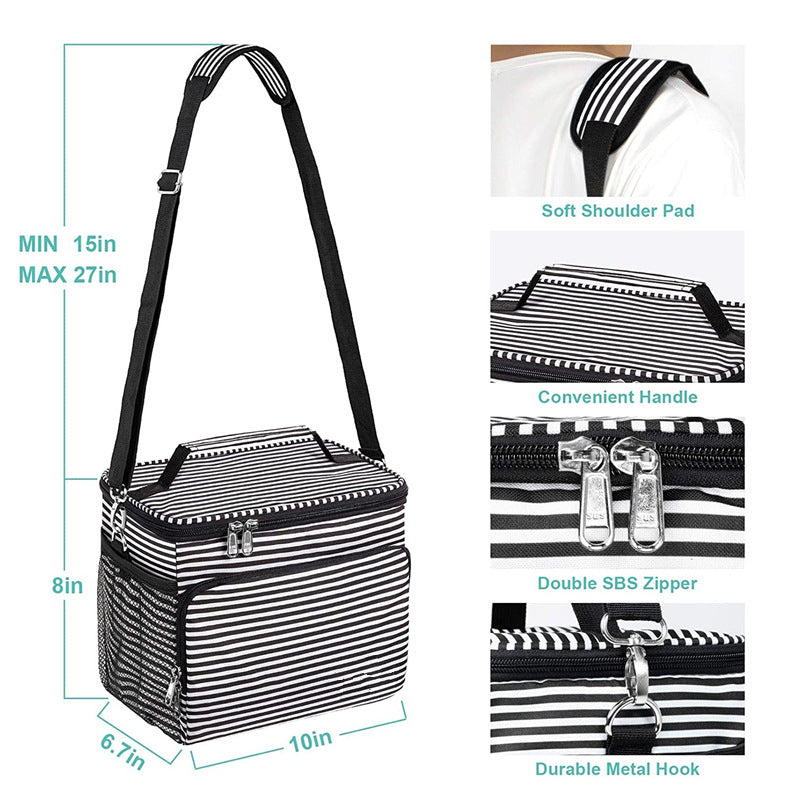 Hersteller benutzerdefinierte Druckstreifen warme Tasche wasserdicht Oxford-Tuch Eisbeutel Schulter Bild Mahlzeit Mahlzeit