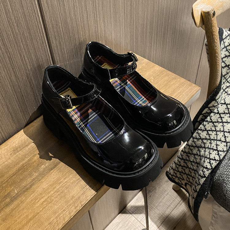 2023 neue dicke untere Mary Zhen Schuhe Damen High Heels japanische JK britische Windrunde Kopfuniform dick mit einzelnen Schuhen Damen Flut
