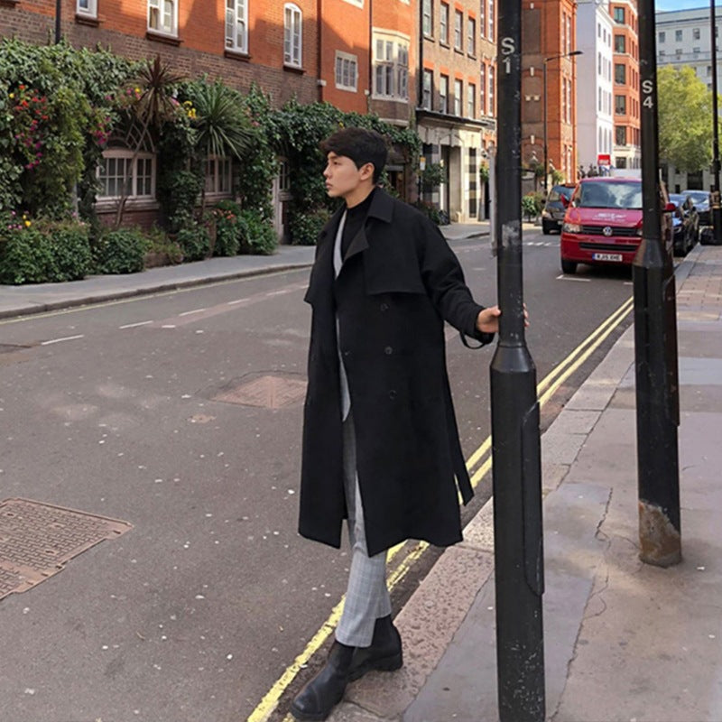 Chaqueta cortavientos larga retro para hombre británico 2023 nuevos hombres guapo abrigo suelto