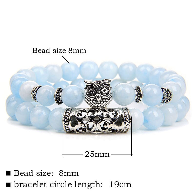Pulsera de cuentas de piedra Natural de doble capa, pulsera con abalorio de búho de Color plateado, pulseras de aventurina de amazonita para mujeres y hombres, joyería