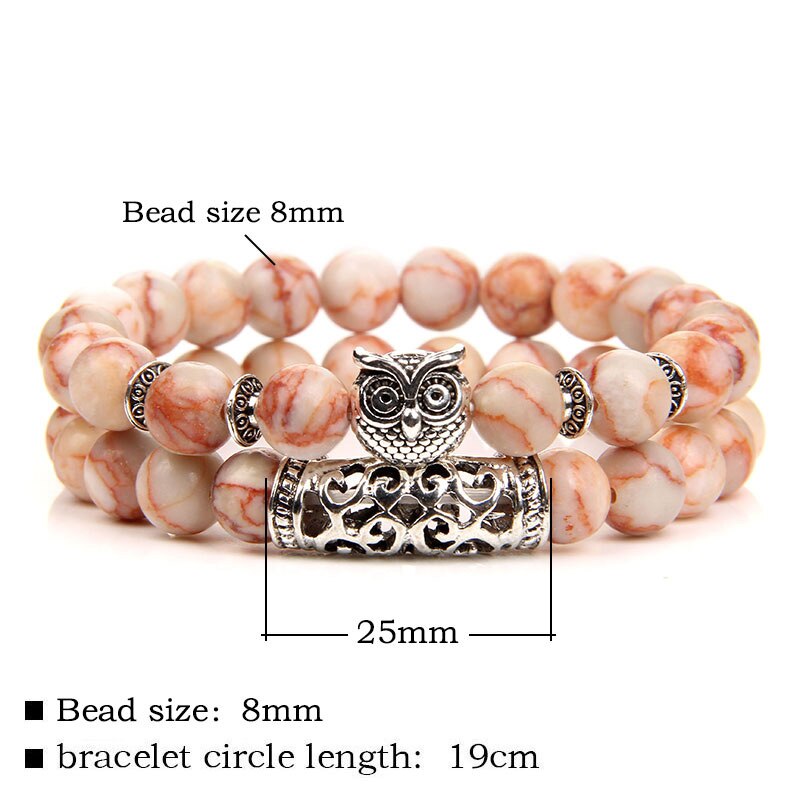 Pulsera de cuentas de piedra Natural de doble capa, pulsera con abalorio de búho de Color plateado, pulseras de aventurina de amazonita para mujeres y hombres, joyería