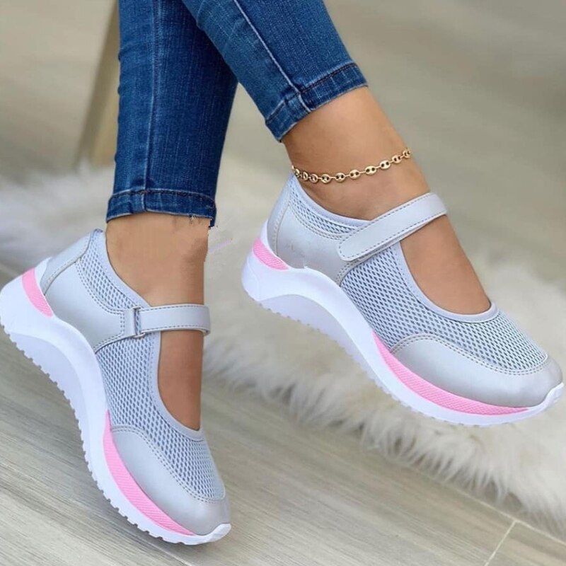 Zapatillas blancas, zapatos de mujer, zapatos vulcanizados transpirables de malla con plataforma informal, calzado para caminar al aire libre para mujer, Chaussure Femme
