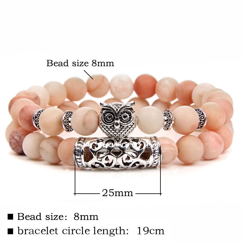 Pulsera de cuentas de piedra Natural de doble capa, pulsera con abalorio de búho de Color plateado, pulseras de aventurina de amazonita para mujeres y hombres, joyería