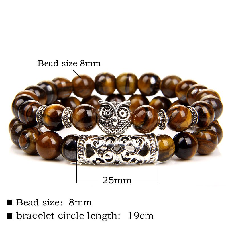 Pulsera de cuentas de piedra Natural de doble capa, pulsera con abalorio de búho de Color plateado, pulseras de aventurina de amazonita para mujeres y hombres, joyería
