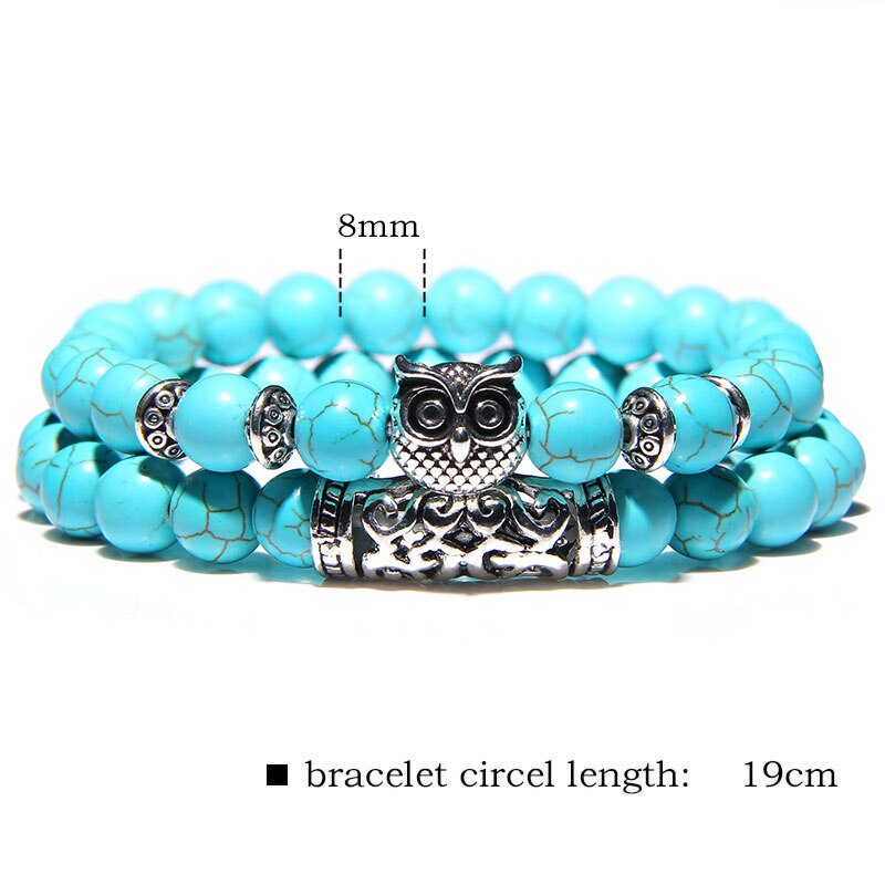 Pulsera de cuentas de piedra Natural de doble capa, pulsera con abalorio de búho de Color plateado, pulseras de aventurina de amazonita para mujeres y hombres, joyería
