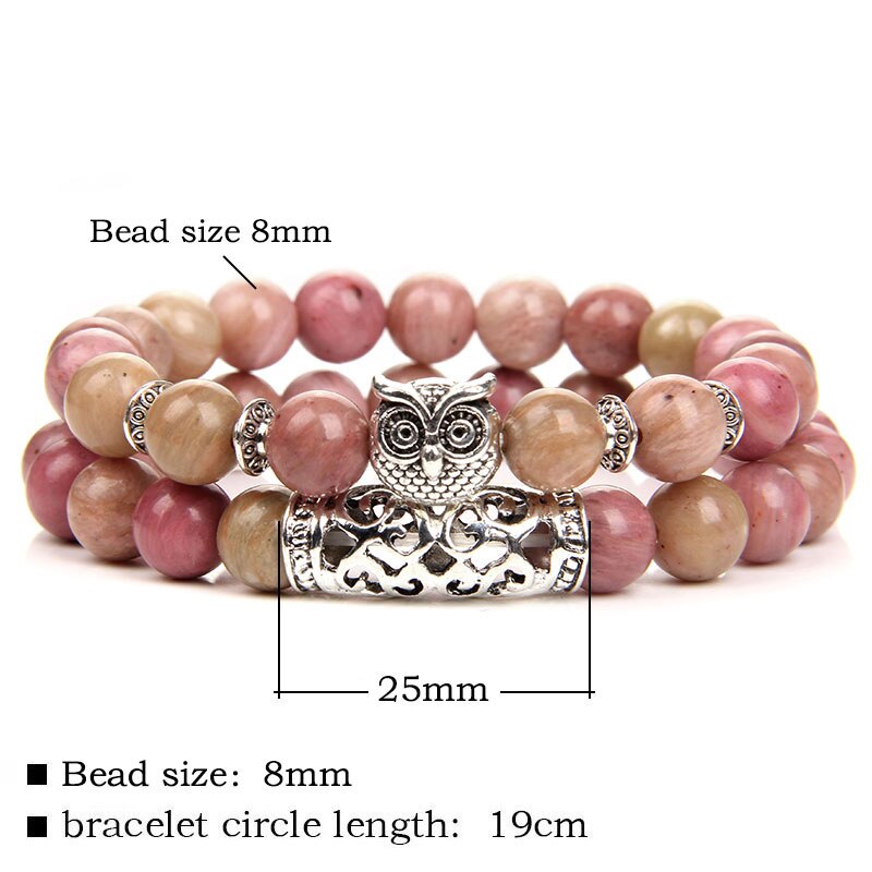 Pulsera de cuentas de piedra Natural de doble capa, pulsera con abalorio de búho de Color plateado, pulseras de aventurina de amazonita para mujeres y hombres, joyería