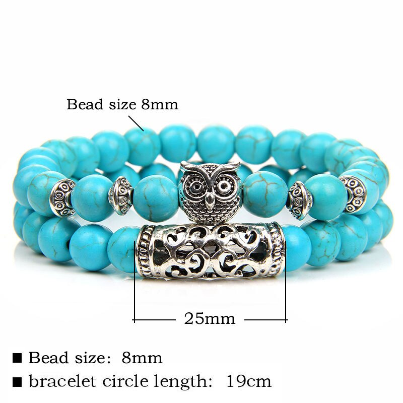 Pulsera de cuentas de piedra Natural de doble capa, pulsera con abalorio de búho de Color plateado, pulseras de aventurina de amazonita para mujeres y hombres, joyería