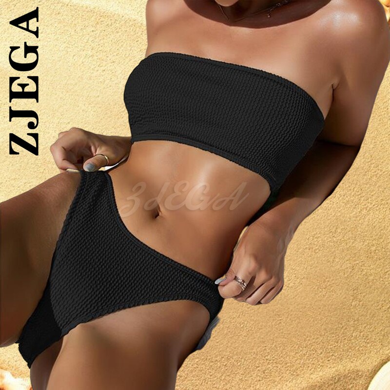 Zjega Bandeau Bademode Damen One Shoulder Gerippt Sexy Bikinis Damen Badeanzüge Badeanzüge Solides Brasilianisches Biquini Set