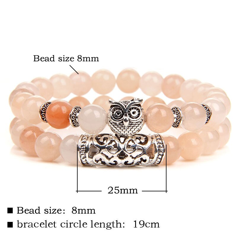 Pulsera de cuentas de piedra Natural de doble capa, pulsera con abalorio de búho de Color plateado, pulseras de aventurina de amazonita para mujeres y hombres, joyería