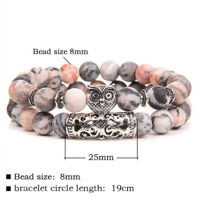 Pulsera de cuentas de piedra Natural de doble capa, pulsera con abalorio de búho de Color plateado, pulseras de aventurina de amazonita para mujeres y hombres, joyería