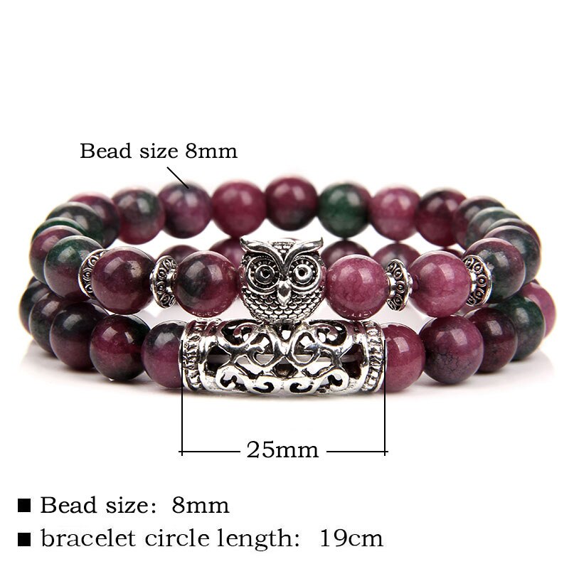 Pulsera de cuentas de piedra Natural de doble capa, pulsera con abalorio de búho de Color plateado, pulseras de aventurina de amazonita para mujeres y hombres, joyería