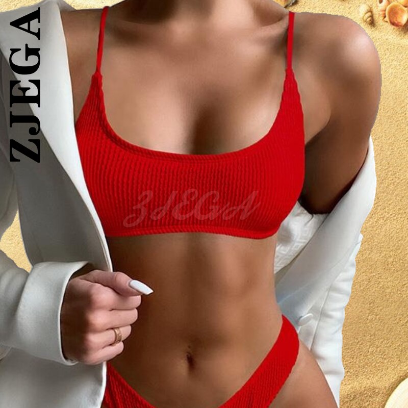 Zjega Bandeau Bademode Damen One Shoulder Gerippt Sexy Bikinis Damen Badeanzüge Badeanzüge Solides Brasilianisches Biquini Set