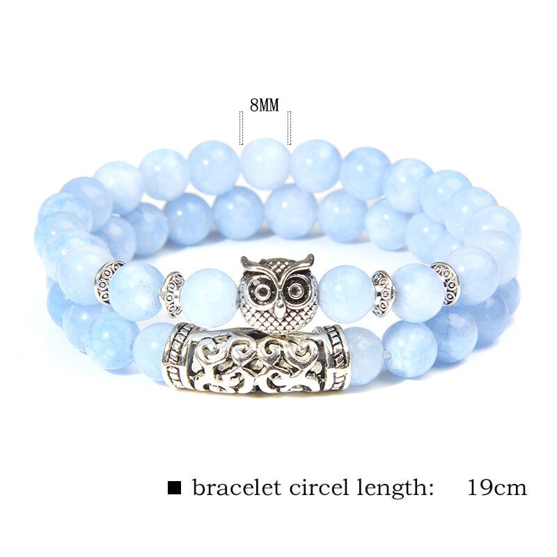 Pulsera de cuentas de piedra Natural de doble capa, pulsera con abalorio de búho de Color plateado, pulseras de aventurina de amazonita para mujeres y hombres, joyería
