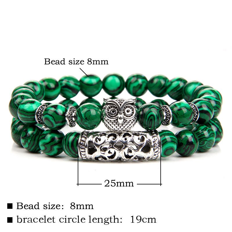 Pulsera de cuentas de piedra Natural de doble capa, pulsera con abalorio de búho de Color plateado, pulseras de aventurina de amazonita para mujeres y hombres, joyería