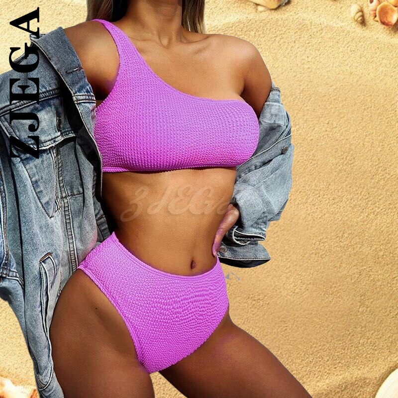 Zjega Bandeau Bademode Damen One Shoulder Gerippt Sexy Bikinis Damen Badeanzüge Badeanzüge Solides Brasilianisches Biquini Set