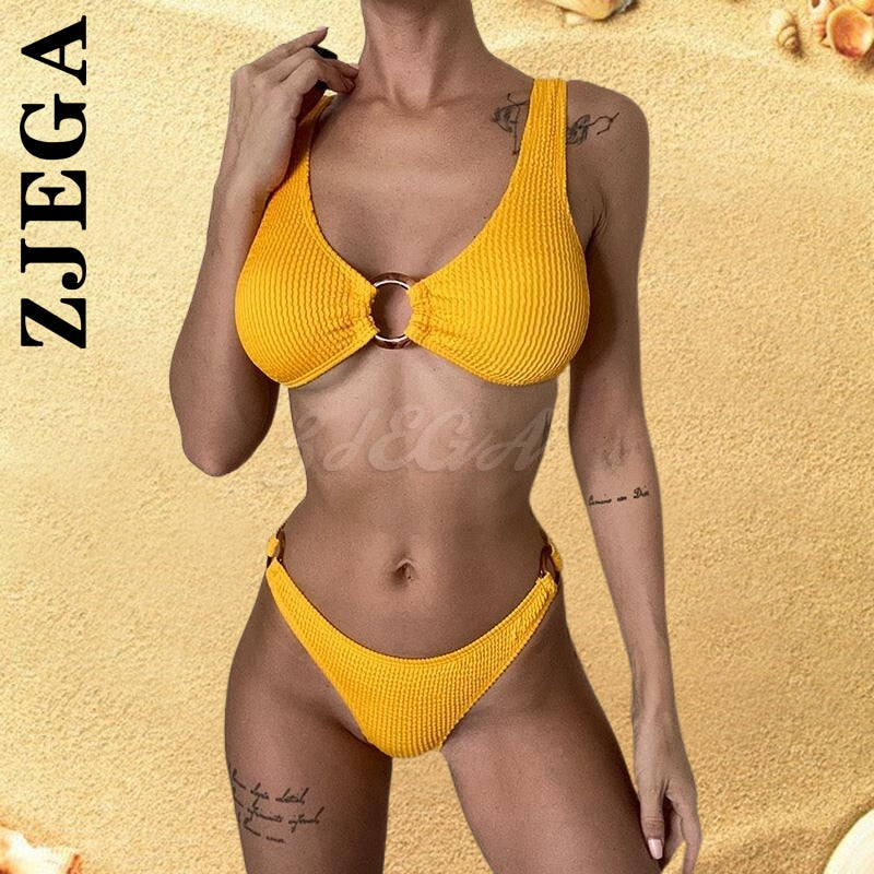 Zjega Bandeau Bademode Damen One Shoulder Gerippt Sexy Bikinis Damen Badeanzüge Badeanzüge Solides Brasilianisches Biquini Set