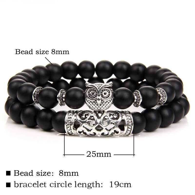 Pulsera de cuentas de piedra Natural de doble capa, pulsera con abalorio de búho de Color plateado, pulseras de aventurina de amazonita para mujeres y hombres, joyería