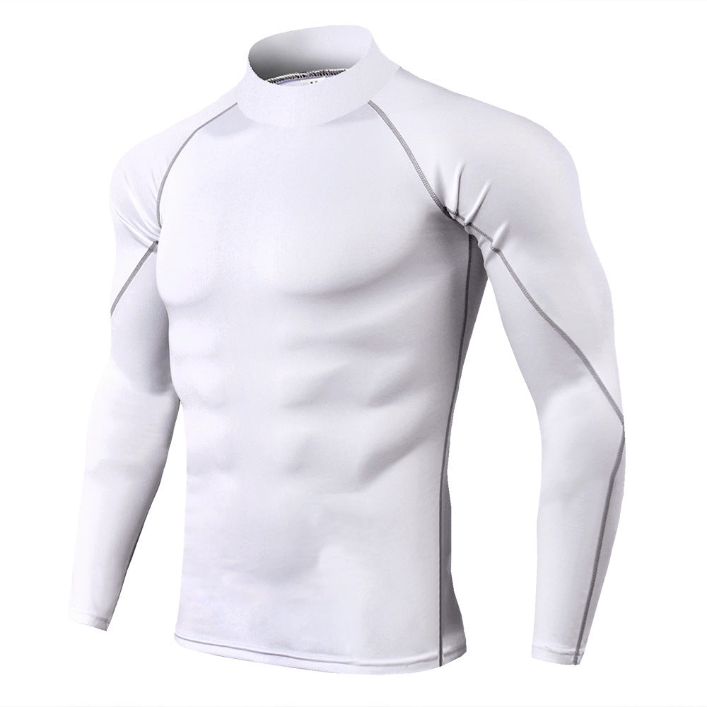 Camiseta de manga larga de fitness de cuello alto para hombre, camiseta de manga larga para correr deportiva profesional, velocidad elástica para otoño e invierno