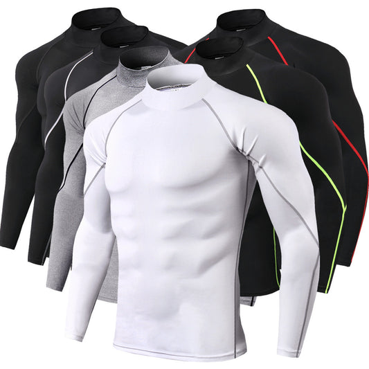 Camiseta de manga larga de fitness de cuello alto para hombre, camiseta de manga larga para correr deportiva profesional, velocidad elástica para otoño e invierno