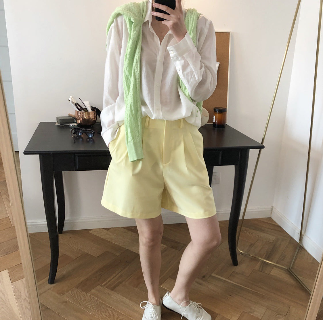 Louu verano nueva Corea Dongda puerta calidad Simple casual alta cintura traje pantalones cortos sueltos moda Mujer