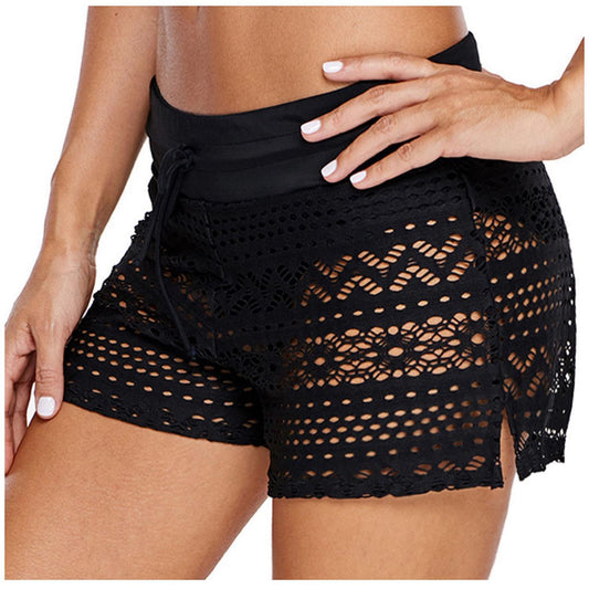 2023 bañadores de baño para mujer, pantalones cortos de encaje jacquard negro, bañadores de cuatro polos para mujer, pantalones cortos de baño de aguas termales, conjunto de una sola pieza