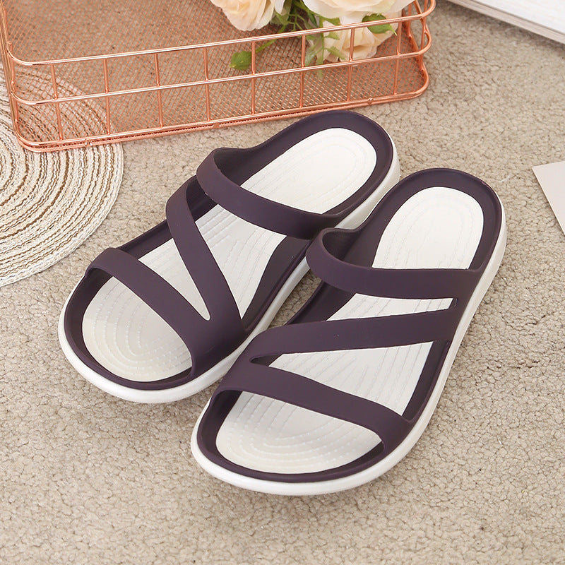 Summer cross-border new flat bottom cold slippers seaside beach shoes Korean version flat casual women's slippers