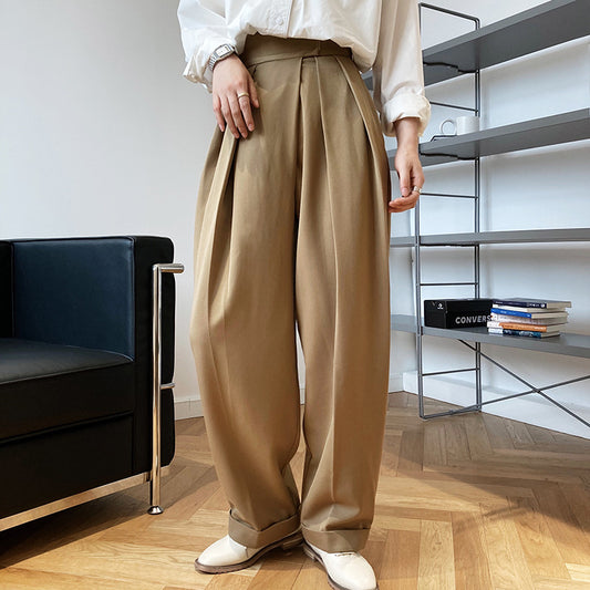 Deer Xi high waist design magic post-wear pants female spring and autumn loose hairs drag landing pants lacquer pants 195