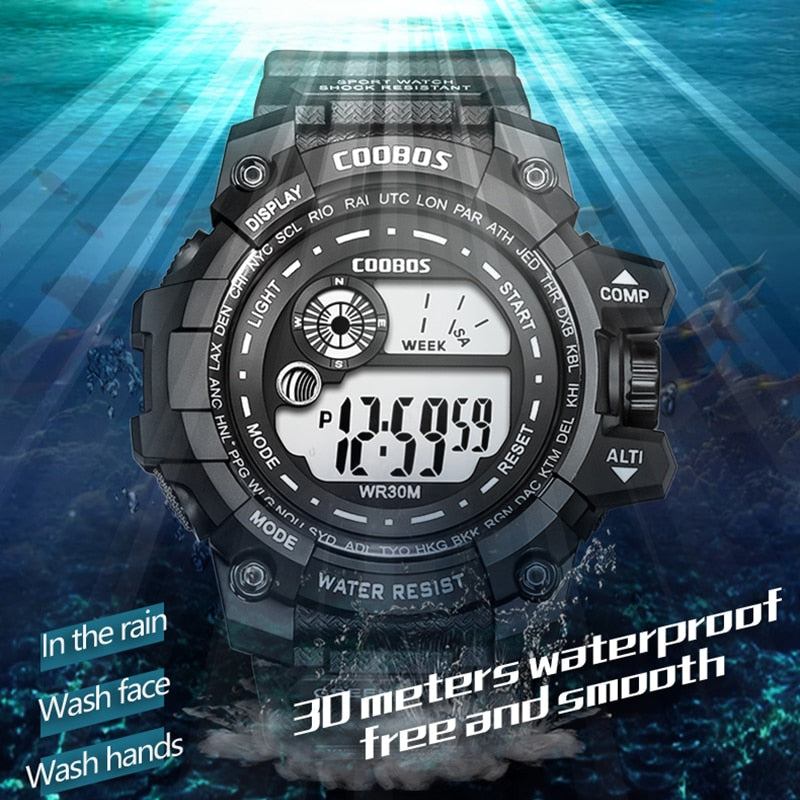 Coole leuchtende Männer Sportuhr High-End-Silikonband Militärarmbanduhr Led Kalender Wasserdichte Digitaluhr reloj de hombre