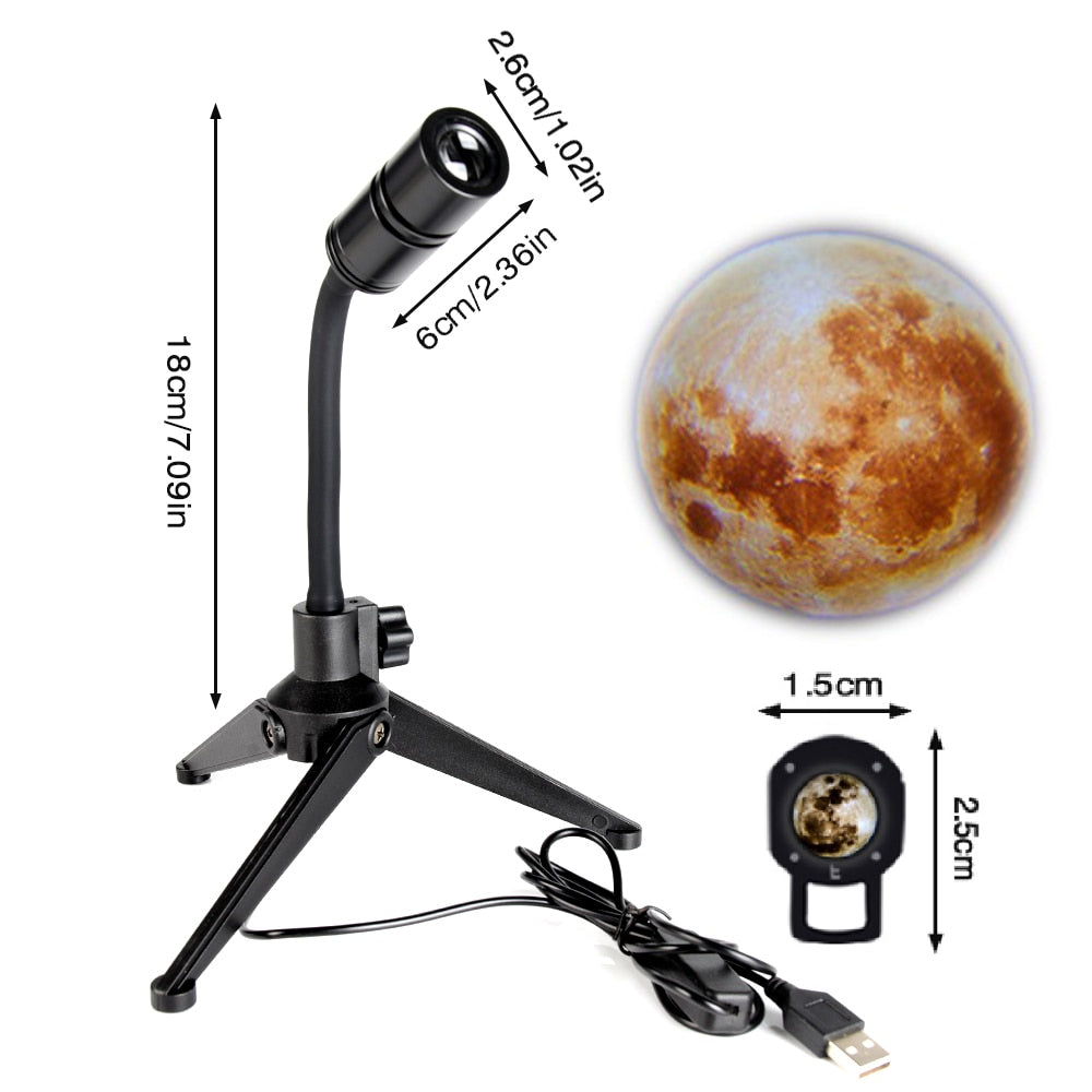 Lámpara Led de proyección de luna terrestre 2 en 1, proyector de cielo estrellado USB giratorio de 360 °, luz nocturna para decoración de dormitorio y hogar