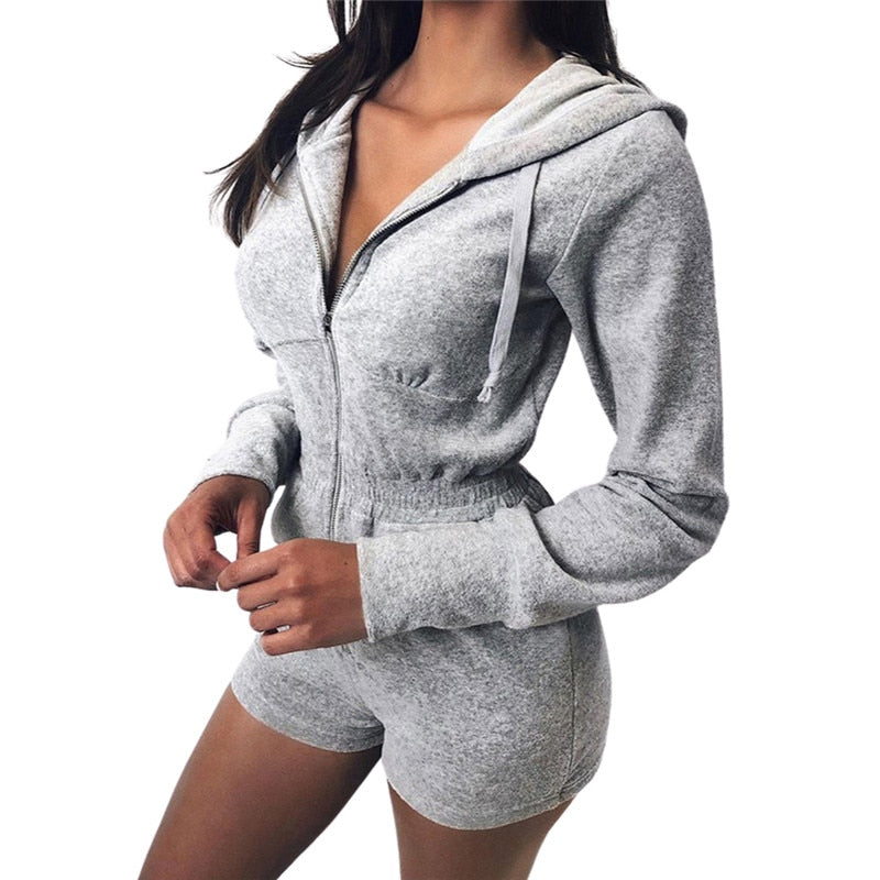 Women Long Sleeve Hooded Jumpsuit Autumn Casual Zipper Solid Color Jumpsuit for Sports Daily Wear Casual Long Sleeve  Bodysuit