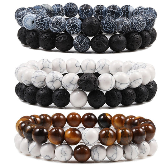 conjunto pulsera negro blanco lava piedra natural ojo de tigre