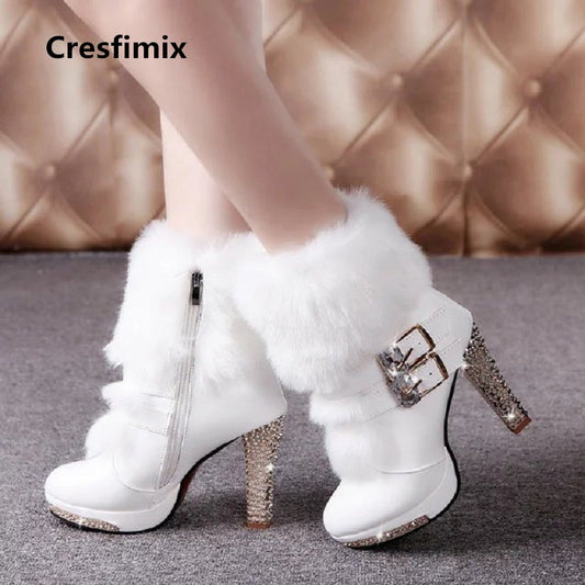 Cresfimix Frauen süße süße hochwertige weiße PU-Leder-Absatzstiefel Dame lässig Herbst & Winter warme Stiefel coole Schuhe a2849