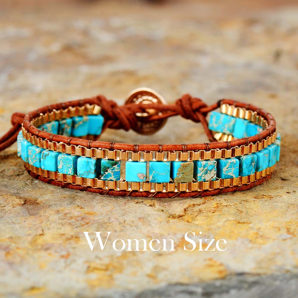 New Women Wrap Bracelets Turquise Stones Gold Chain Woven Wrap Bracelet Bohemian Statement Jewelry Dropship