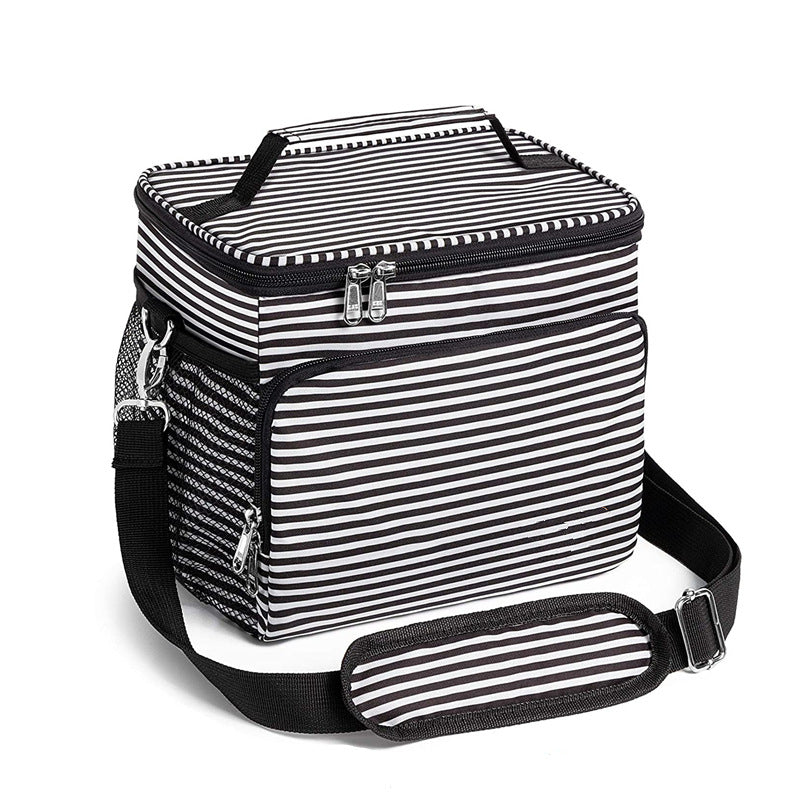 Manufacturers custom print stripes warm bag waterproof Oxford cloth ice bag shoulder pic meal meal