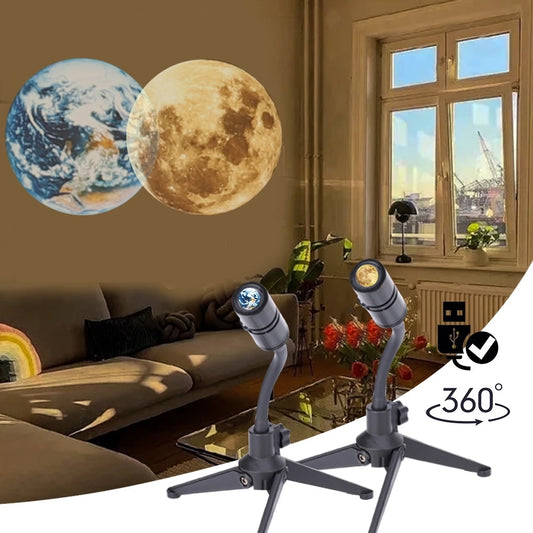 2 In 1 Earth Moon Projection Led Lamp 360° Rotatable USB Starry Sky Projector Night Light For home Bedroom Decor